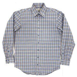 Hagen Carmel CA Shirt Mens Size Medium Blue Brown Check Stripes Business Preppy